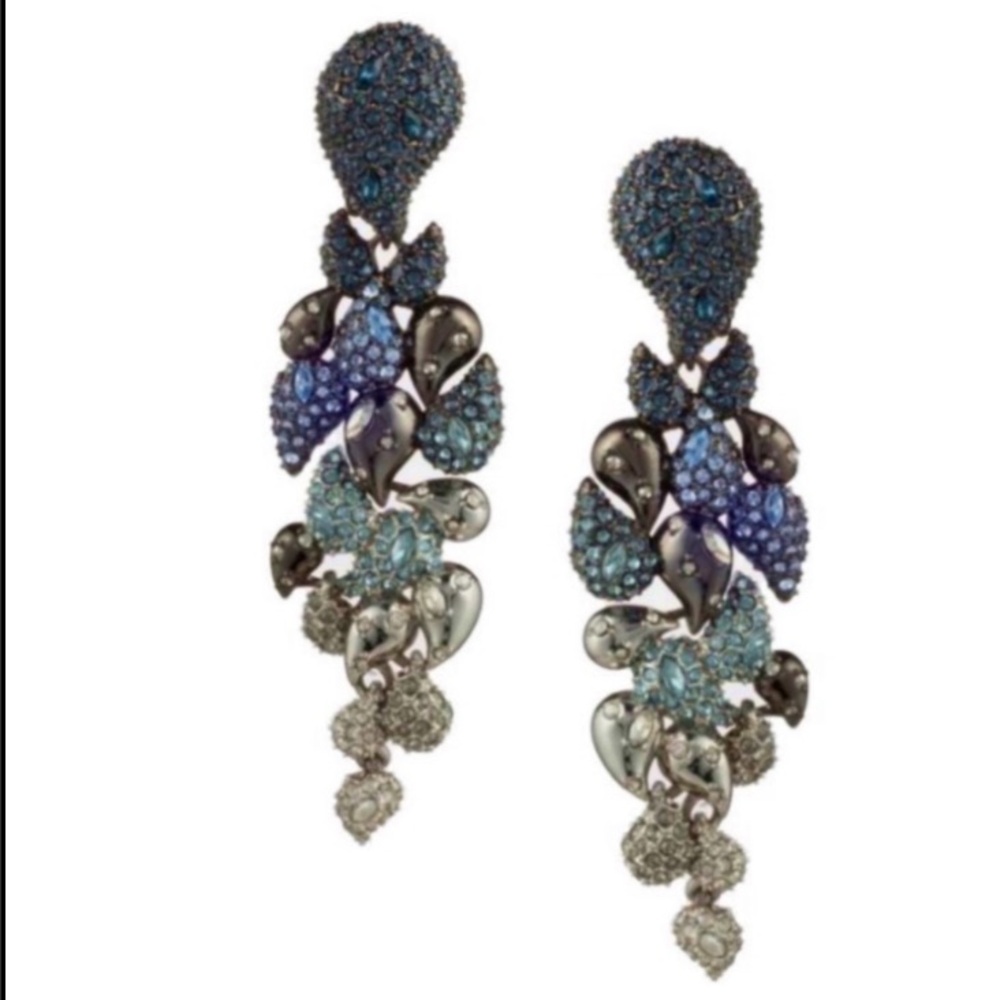ALEXIS BITTAR • NEW Blue Silver Crystal Encrusted Ombre Paisley Clip-On Earrings